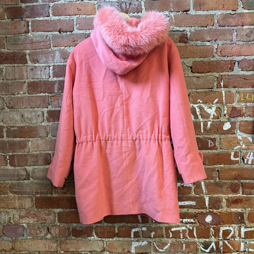 Vintage Electre Paris Pink Fox Fur Hooded Coat Ladies Size L