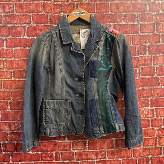 A&F Denim Jacket Embellished Patches Blue/Multi Size S