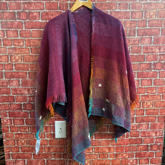 Poncho/Shawl Handwoven Wool Multi Size 2XL