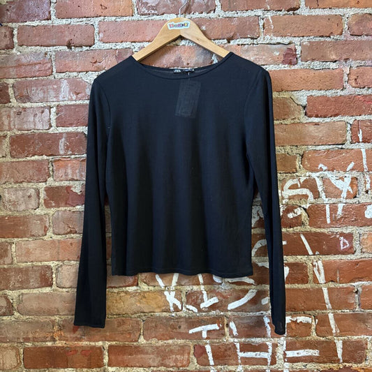 Zara Black Sheer Mesh LS Top Size S