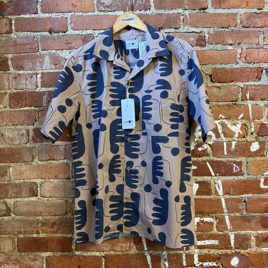 NN07 Blue Abstract Pattern Button Up Size S