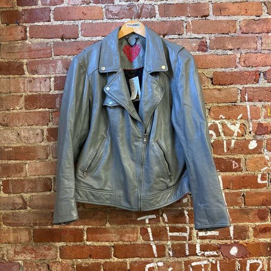 Love your Body Lamb Leather Biker Jacket Grey Size D6(1)