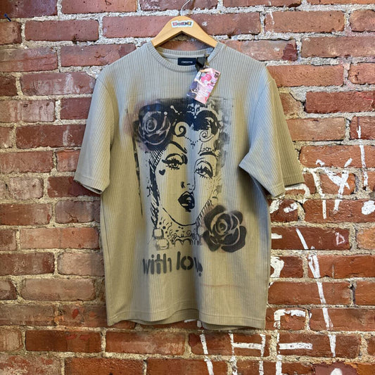 Digital Toni "With Love" Graphic Printed Ribbed Tee Top Size M
