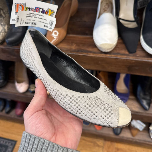 Balenciaga Grey Studded Ballet Flats Size 8.5L
