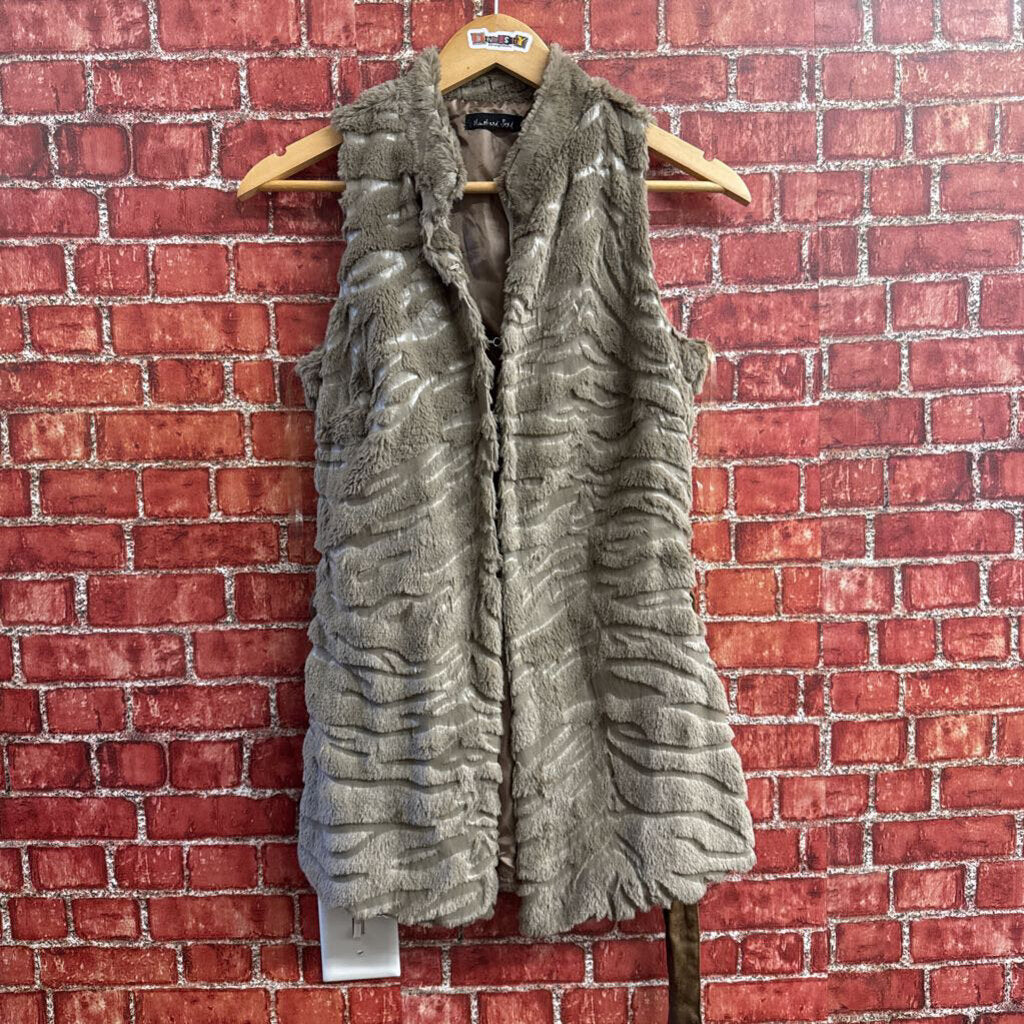 Mustard Seed Fur Long Vest Grey Size D2(S0