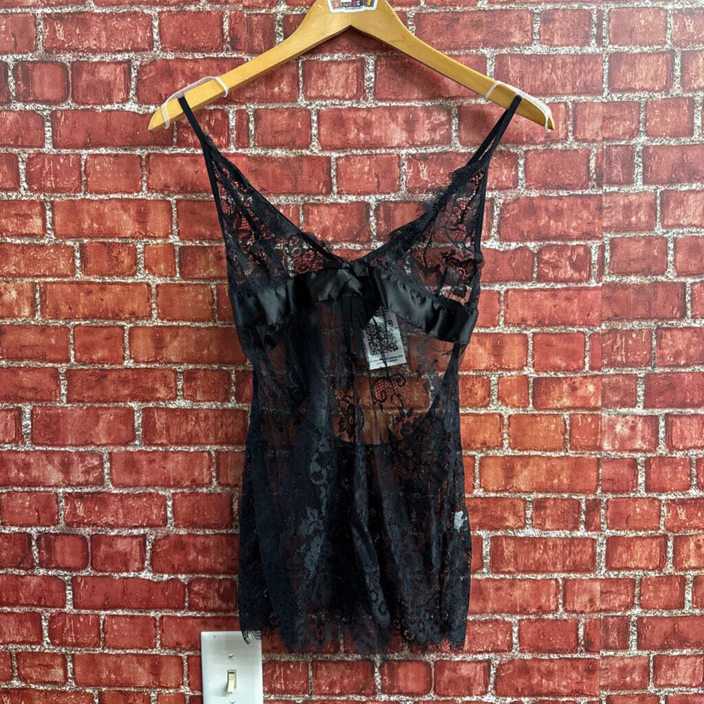 Lingerie Top Floral Mesh and Bows Black