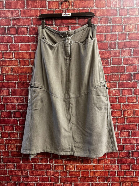 Tibet Moon Collection Maxi Skirt Cargo Canvas Ties Embroidered Brown