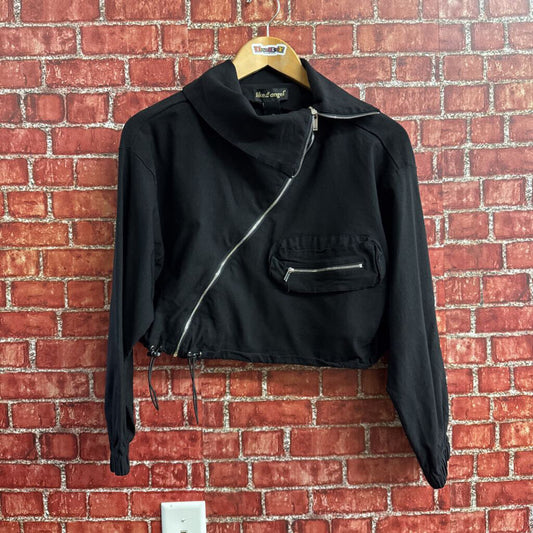 Like an Angel Cardigan Zip Crop Mockneck Black Size M