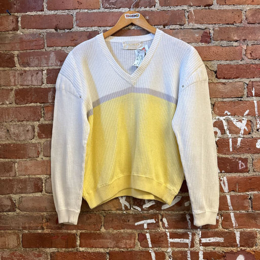 Claude Montana VTG Sweater V Neck White/Lavender/Yellow