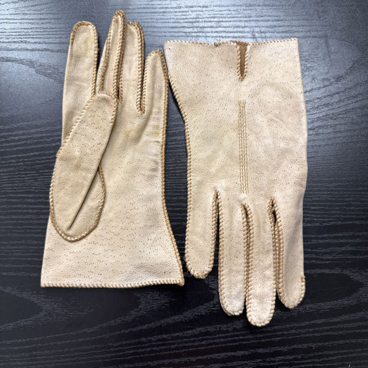 Vintage Deerskin Brown Leather Gloves Size 7 (S)