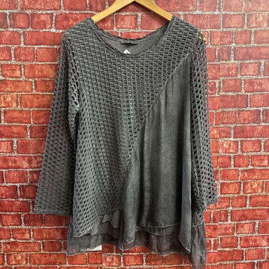Tempo Paris Dyed Grey Crochet Top Size M