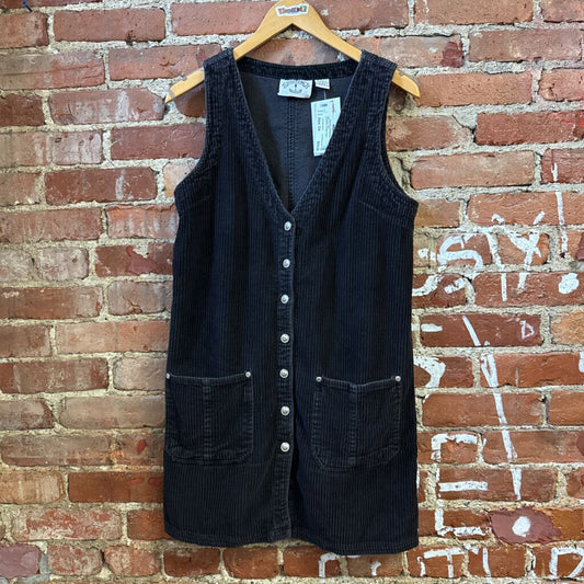 Solutions! Vintage Black Corduroy Mini Dress Size M