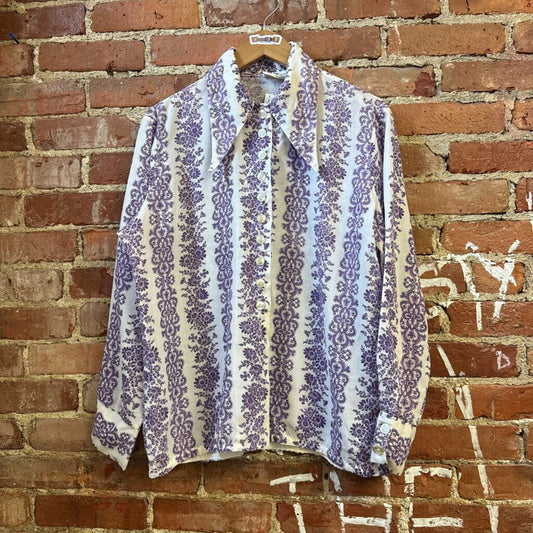 Vintage 60s Permanent Press Purple Floral Top Size L