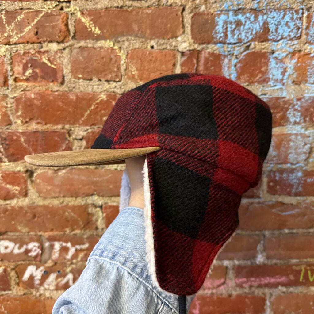 J crew Plaid Trapper Hat red
