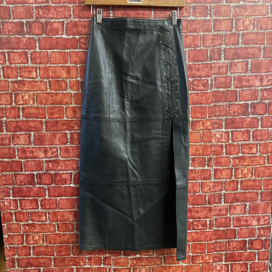 Firenze Grey Leather Cross Stitch Maxi Skirt Size 2