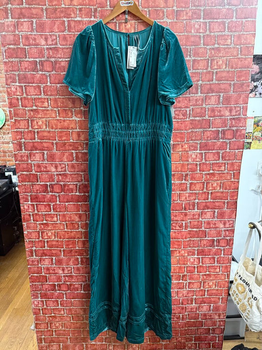 NWT Anthropologie Green Velour Jumpsuit Ladies Size L