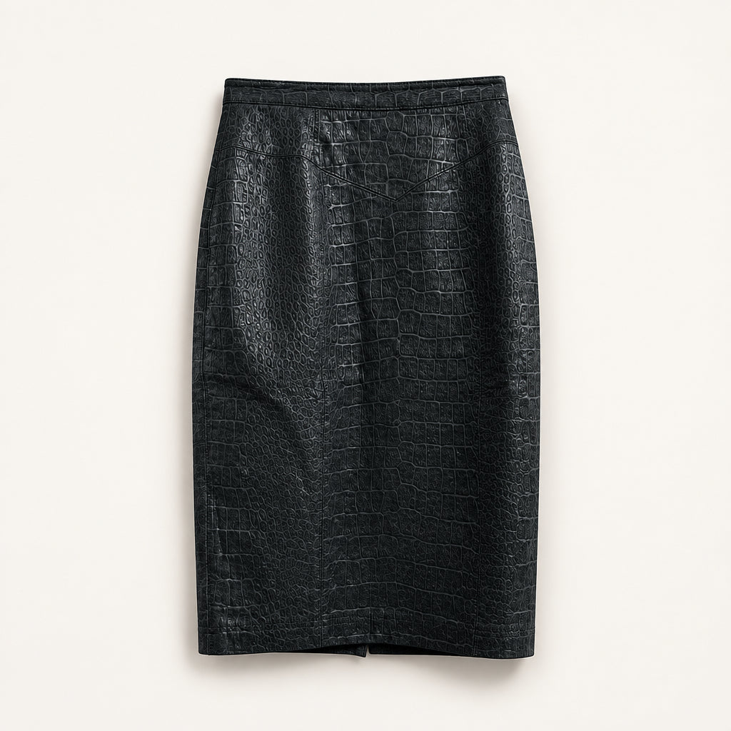 I.F. Black Embossed Leather Skirt Ladies Size 26