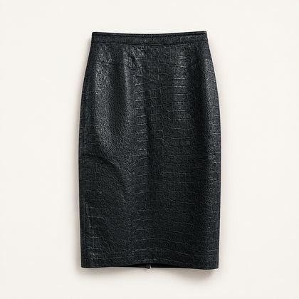 I.F. Black Embossed Leather Skirt Ladies Size 26