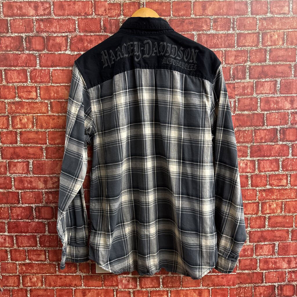 Harley Davidson Grey Plaid Button Up Size L