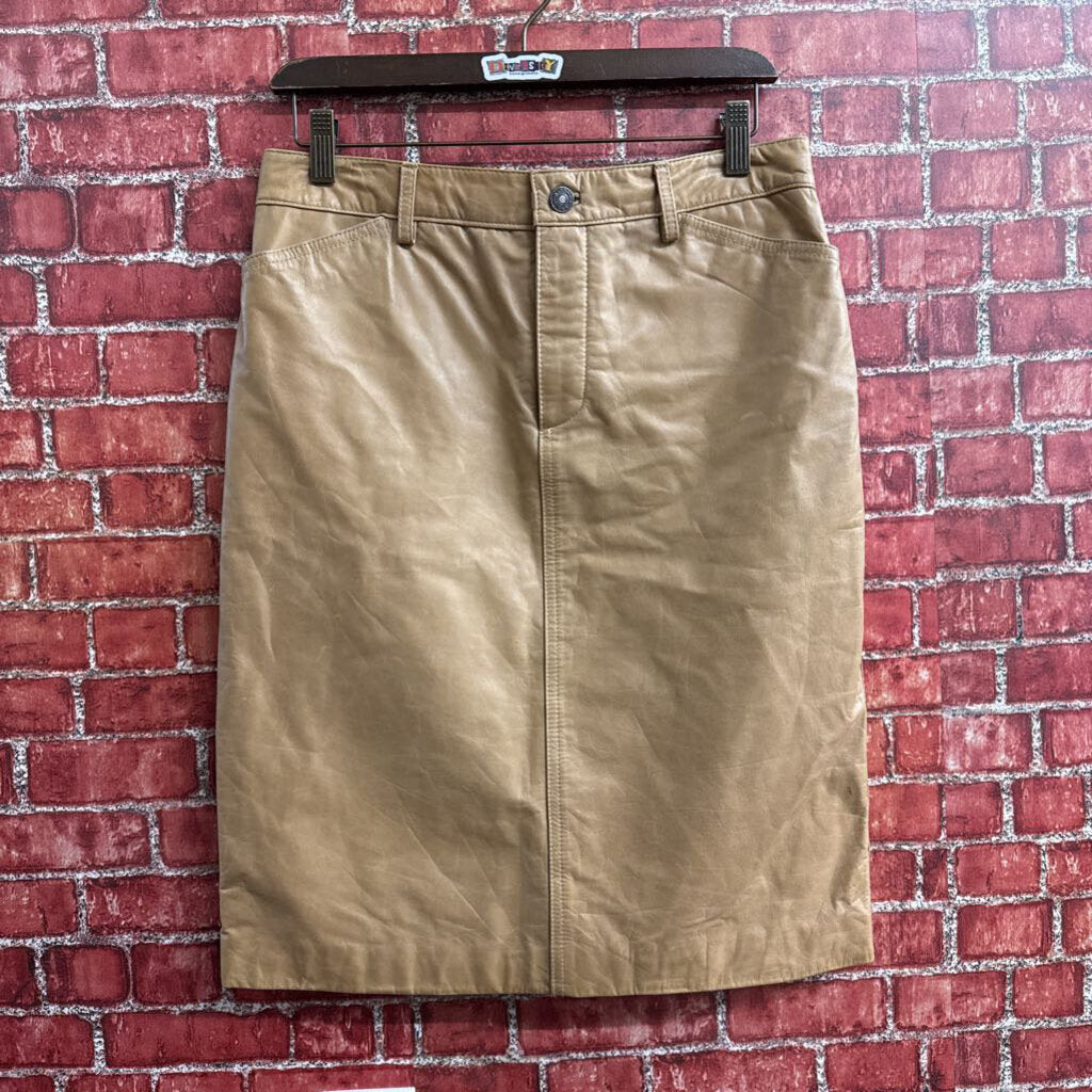 Tommy Hilfiger Brown Leather Midi Skirt Size 8