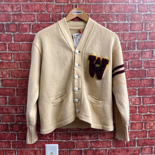 W. Westland & Co. VTG Cardigan Varsity Wool Big W Cream/Maroon