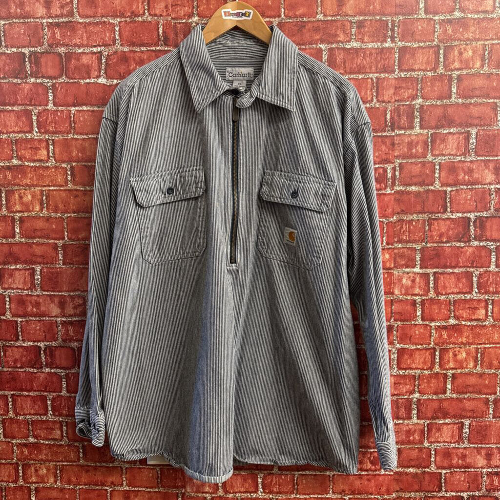 Carhartt Blue Striped Denim Pullover Jacket Size XL