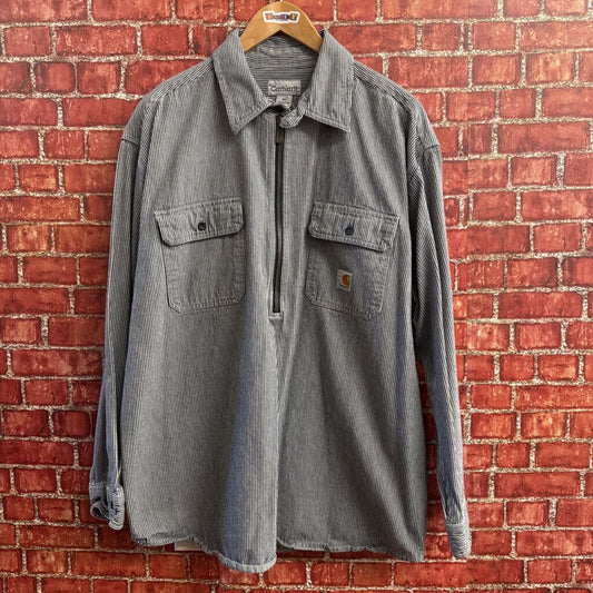 Carhartt Blue Striped Denim Pullover Jacket Size XL