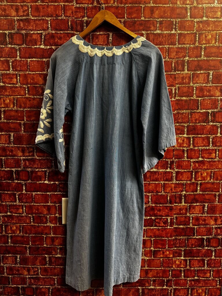Arte Mexicano 70's Dress Hand Embroidered Peacock Blue/White