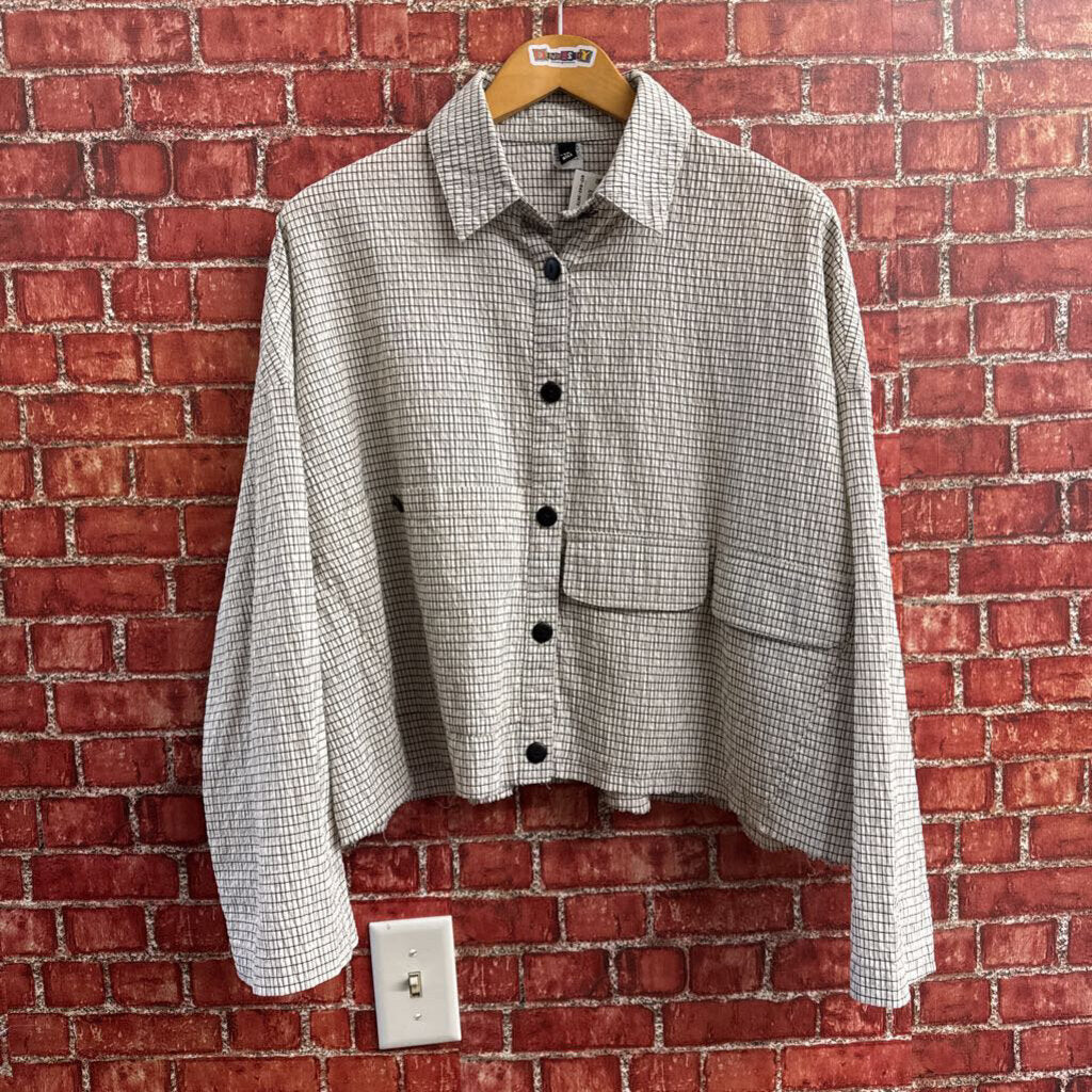 Dress To Kill Button Up Cropped Checker White/Grey OS