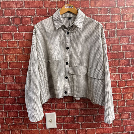 Dress To Kill Button Up Cropped Checker White/Grey OS