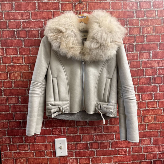 Yimi Moto Jacket Faux Fur/Leather Grey/White Ladies Size M