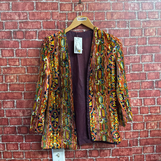 Vintage Abstract Pattern Multi Color Cardigan Jacket Ladies Size D2