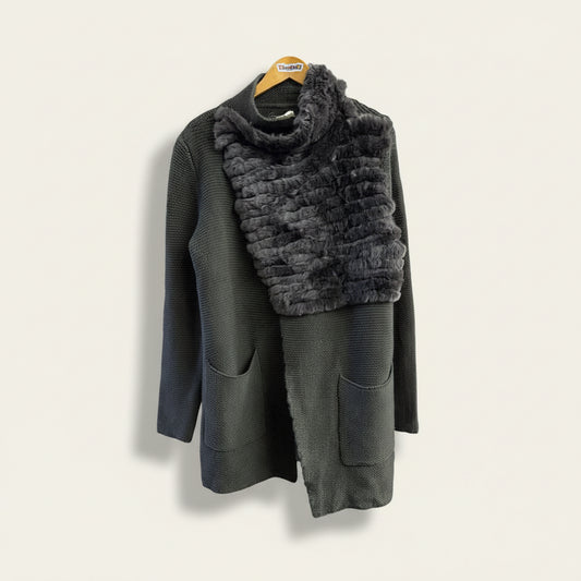 Muche Muchette Green Knit Rabbit Fur Cardigan Sweater Ladies Size D5