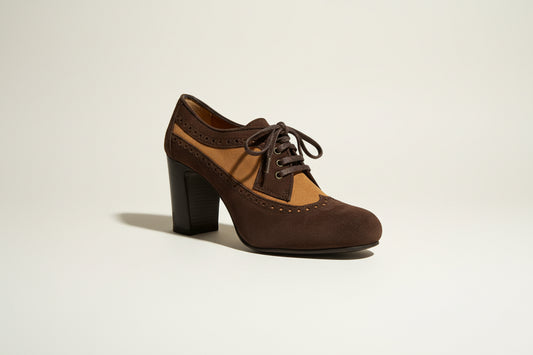 New Pons Quintana Brown Suede Wingtip Heels Size 10L