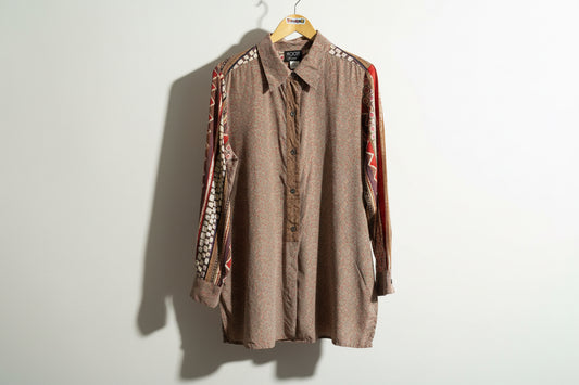 Koos! Multi Color Silk Button Front Top Ladies Size L