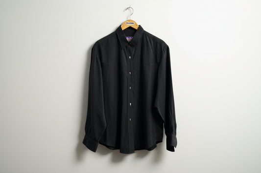 Aurora Clothing Vintage Silk Western button Up Black Ladies Size D6