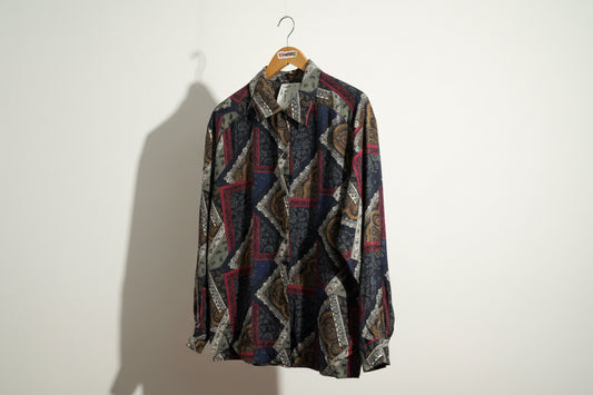Vintage Silk Button Up Paisley Black/Multi Size L