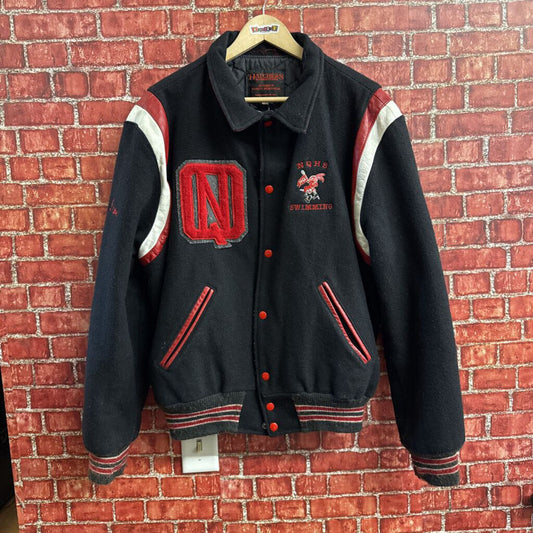 Hatchers Manufacturing Letterman Jacket Vintage NQHS Swimming Wool/Leather Black/Red Size XL