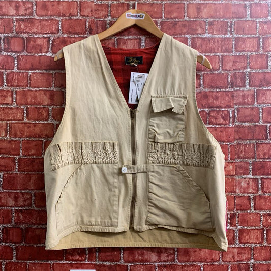 LL Bean Vintage Duck Hunting Vest Canvas Flannel Lined Tan Size M