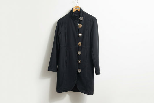 Neon Buddha Blazer Long Wood/Silver Chunky Buttons AS-IS Black Ladies Size S