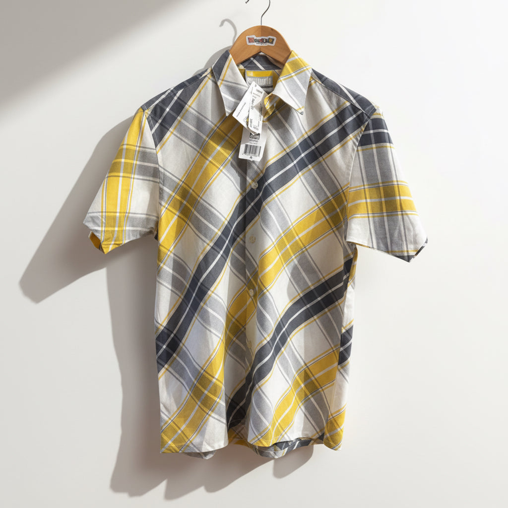 NWT South Pole Yellow Plaid SS Button Up Men’s Size M