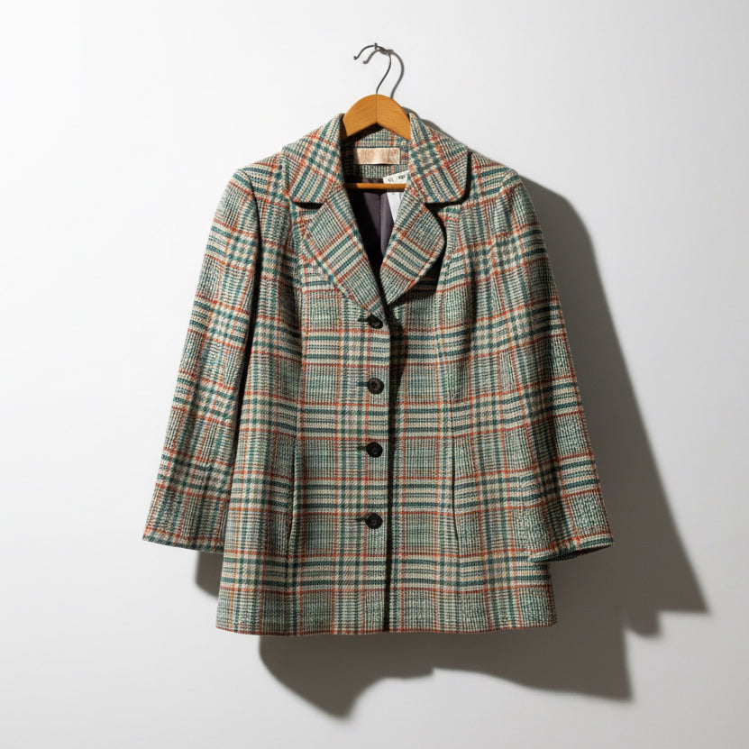 Pendleton Vintage Wool Blazer Plaid Green/Orange Stained Lining AS-IS Ladies Size M