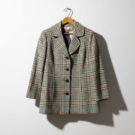 Pendleton Vintage Wool Blazer Plaid Green/Orange Stained Lining AS-IS Ladies Size M