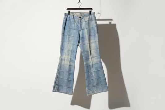 Vintage 1970s Branded Lion Patchwork Bellbottoms Denim Blue Size D5