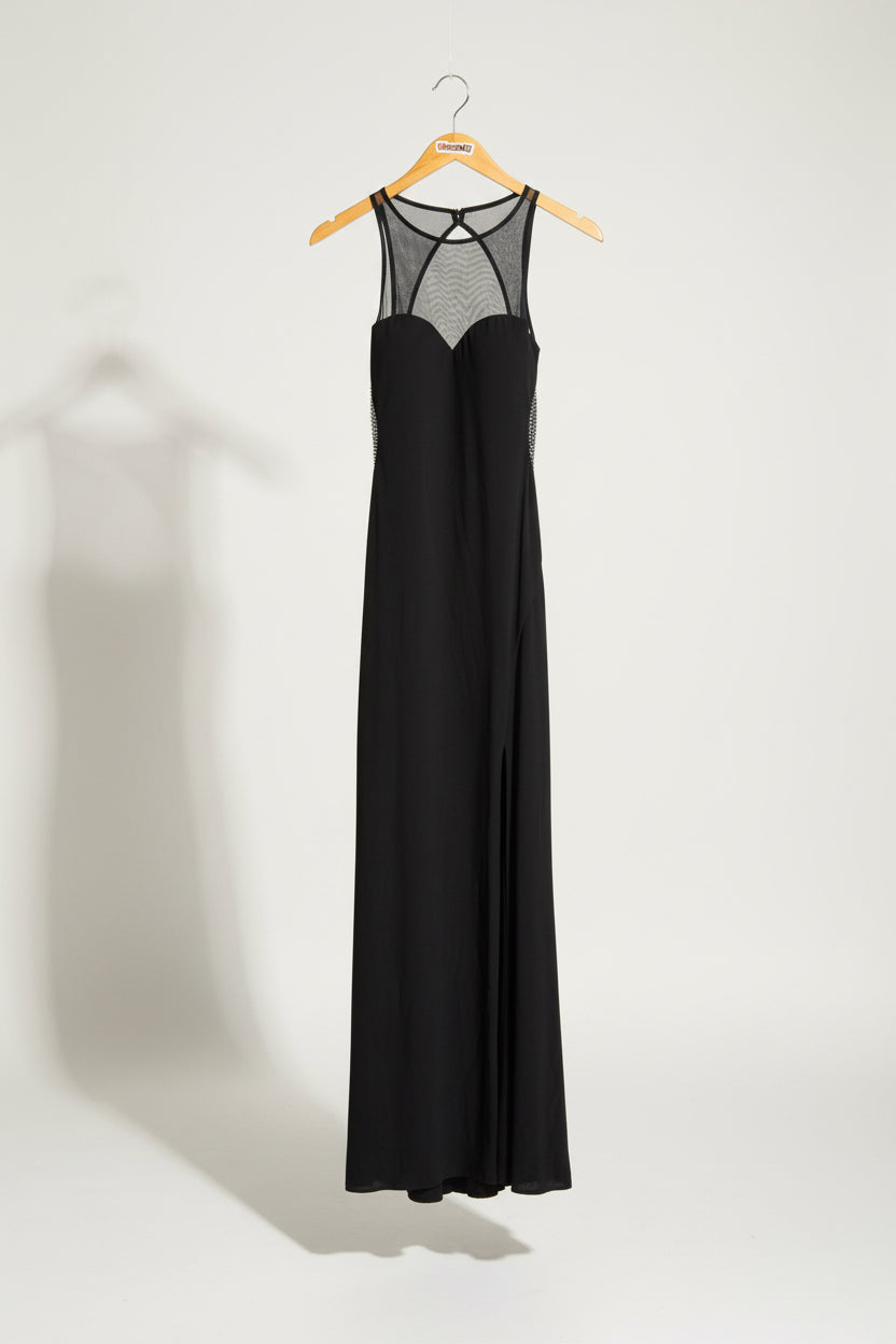 Blondie Nites Black Pearl Beaded Backed Maxi Dress Size D1