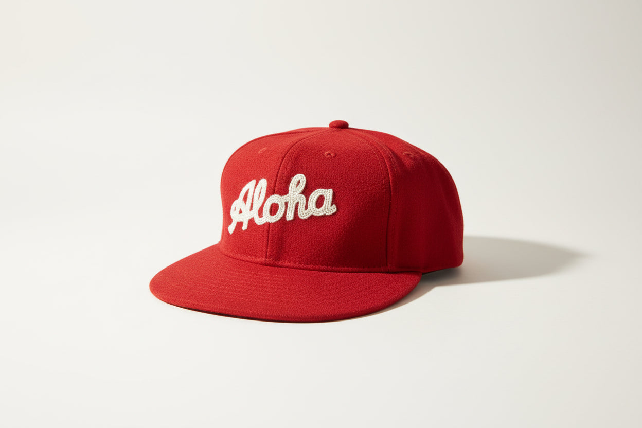 Ebbets Field Red Aloha Hat Leather Strapback