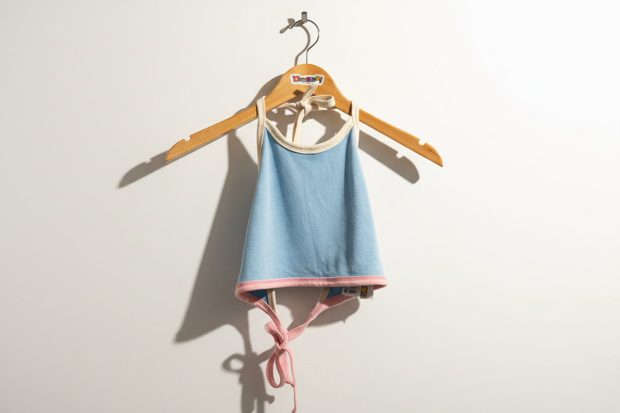 Vintage 70s Tulip Tops Halter Tank Blue Size D1