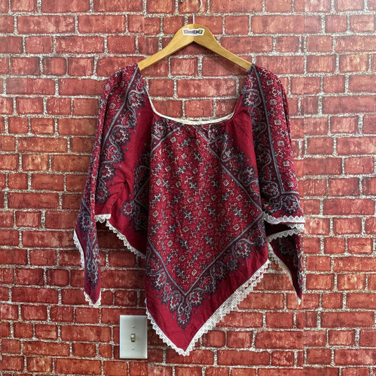 Vintage 70s Handmade bandana Top red Size D6
