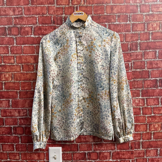 Vintage 80s Tucci Floral Button Up White Multi Size D3