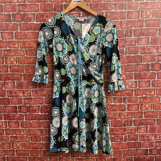 Vintage Y2K My Michelle Floral Midi Dress Blue Multi Size D1